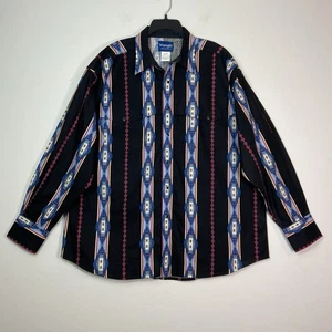 Wrangler Pearl Snap Western Shirt Aztec Brushpopper Style Mens SZ XXL Black - Picture 1 of 17