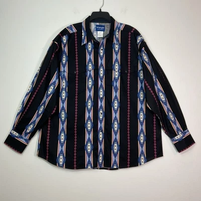 Wrangler Pearl Snap Western Shirt Aztec Brushpopper Style Mens SZ XXL Black - Image 1 of 4