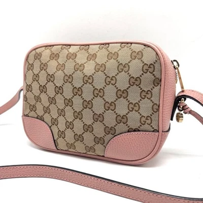 GUCCI GG Supreme Camera Bag Shoulder Bag 449413 Canvas Leather Beige x Pink - Image 1 of 4