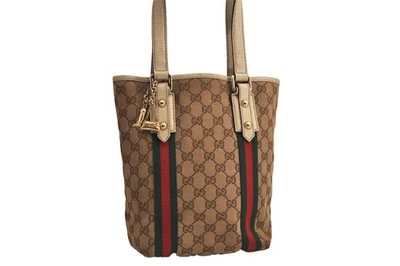 Autêntica bolsa tote GUCCI Web Sherry Line GG couro lona 162898 marrom 7460M - Imagem 1 de 4