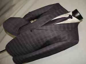HUGO BOSS Para Hombre MOD Azul y Gris a cuadros con parches en el codo Chaqueta 40 LARGO - Imagen 1 de 9