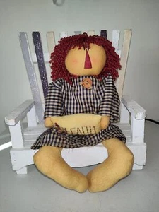Primitive Doll Sitting On Bench - Picture 1 of 1