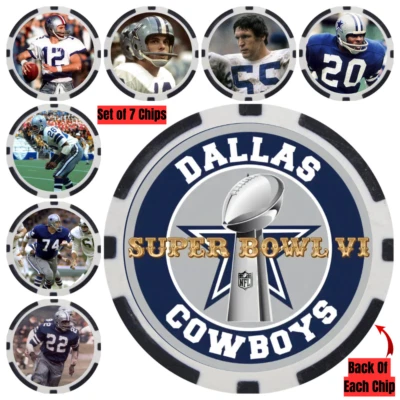COWBOYS SUPER BOWL VI PLAYERS - 7 POKER CHIP SET - Image 1 of 2