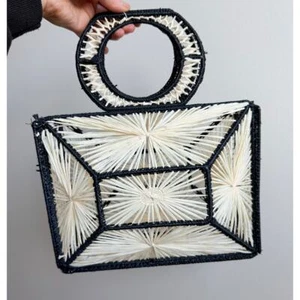 Rare MANGO Limited Edition Bag Bicolor Raffia - Picture 1 of 5