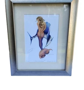 Robert Kline Sea Maiden Mermaid Becky W/Marlin Signed Stamped Framed Art Print - Picture 1 of 17