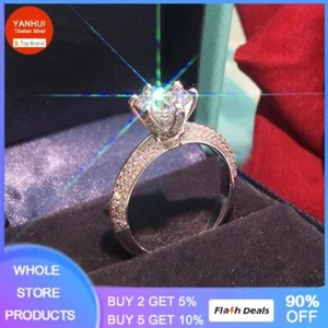 White Gold Cubic Zircon Rings Women Fashion Jewelry Charms Wedding Band Ring 3mm - Picture 1 of 12