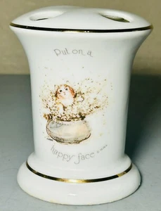 1974 Holly Hobby Porcelain Toothbrush Holder Put On A Happy Face Kitten Cat Pot - Picture 1 of 4