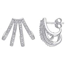 0.20CT Real Diamond Open Huggie Hoop Stud Earrings 14K White Gold Plated Silver