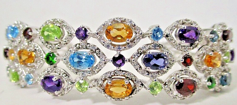 Brazalete Vintage Plata Esterlina Granate Topacio Citrino Amatista Todas Piedras Genuinas Foto 1 de 4