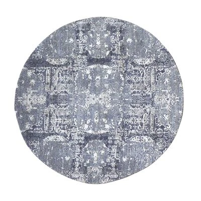 4'x4' Round Gray Wool And Pure Silk Jewellery Design Hand Knotted Rug G59025 - Image 1 of 4