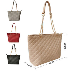 New Womens Designer Style Quilted Shoulder Bag Metal Girls Metal Chain Tote Shop