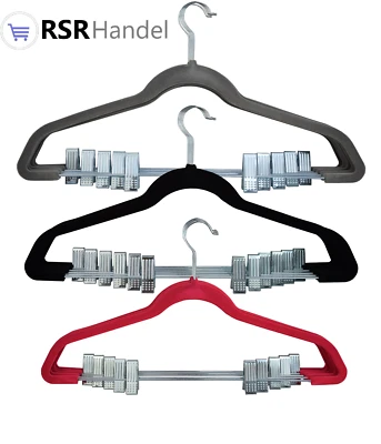 12-48 x Kleiderbügel Samt Hemdenbügel Hosenbügel Blusenbügel mit Klammern Clips  - Bild 1 von 3