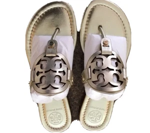 Tory Burch Miller Metallic Leather Sandals/Shoes/Flip Flops SPARK GOLD 5.5M NIB - Picture 1 of 11