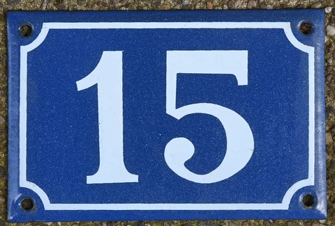 Old vintage blue French house number 15 door gate plate plaque enamel metal sign Cover