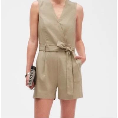 Mameluco de safari para mujer Banana Republic Factory mezcla de lino beige talla 10  Foto 1 de 4