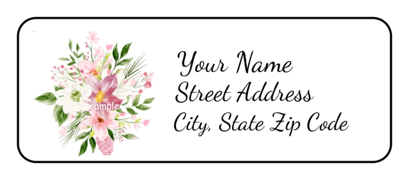 PARTYMOMMY 30 Personalized Return Address Labels, Floral, Tag, 2.625" x 1", Stickers
