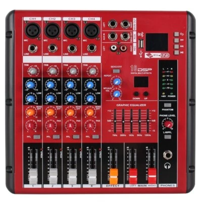 Red Audio Mixer 4 Channel Microphone Sound Studio Live Stage Mixing Console 4 Ch - Image 1 of 4