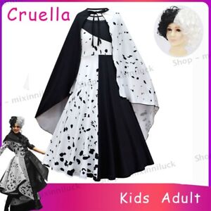 2021 Movie Cruella de Vil Cosplay Kostüm Frauen Kleid Halloween Outfit Suit