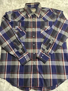 VINTAGE Ely Cattleman Men Button Up Shirt XL Blue Plaid Western Pearl Snap 90s - Picture 1 of 9
