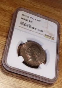 1893BI ITALY 10C MS 63 BN NGC - Picture 1 of 2
