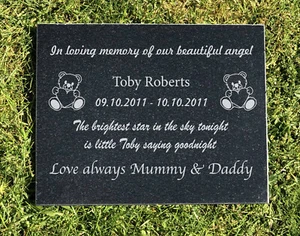 Large Personalised Baby Granite Memorial Grave Plaque Headstone - Teddy Bear - Picture 1 of 6