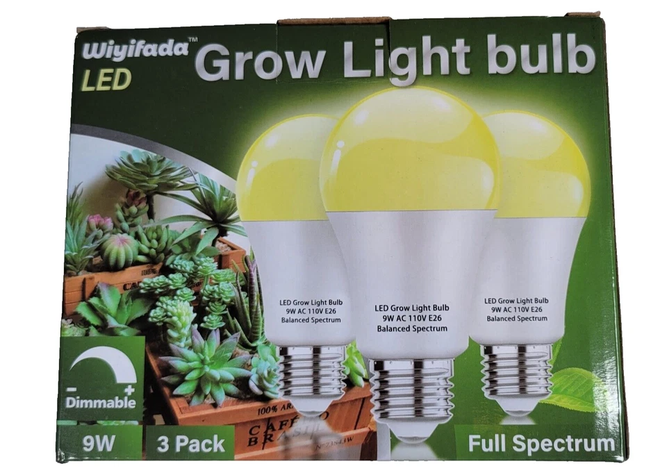 3 Pack Full Spectrum Grow Light BulbsA19 Grow Lights for Indoor PlantsDimmable - Image 1 of 4