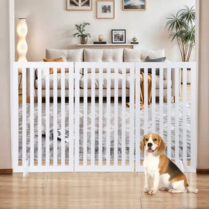 Wooden Dog Gate Foldable Dog Fence 3 Panel 36 Inch Pet Gate w/ 2PCS Support Feet - Picture 1 of 24