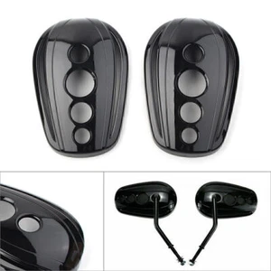 Cubierta de espejos retrovisores ovalados negra Fit Harley Dyna Street Glide Softail Sportster - Imagen 1 de 10