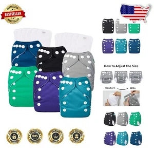 Stylish Newborn Cloth Diaper Set: 6 Covers & 12 Microfiber Inserts - Waterproof - Picture 1 of 9