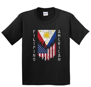 Filipino American Flags Ripped Torn Philippines Youth T-Shirt - Picture 1 of 4