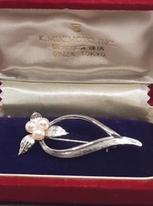 Mikimoto Sterling Silver Akoya 3 Pearl Brooch Pin Signed MS VINTAGE - Picture 1 of 3
