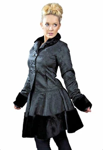 Coat Womens XL Black Peacoat Winter Jacket Double Breasted Formal Steampunk - Picture 1 of 6