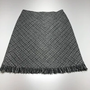 Apostrophe Skirt Womens Size 8 Gray Woven Tweed Fringe Hem Wool Blend Straight - Picture 1 of 12