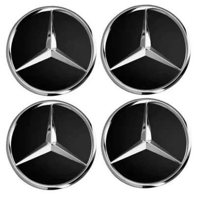 4PCS FOR Mercedes Benz Black & Chrome 75MM Wheel Rim Center Hub Caps AMG Upgrade Foto 1 de 4