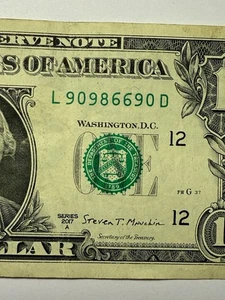 Flipper Fancy Serial Number 1 Dollar Bill $1 0s 6s 8s 9s 2017 Series L90986690D - Picture 1 of 10