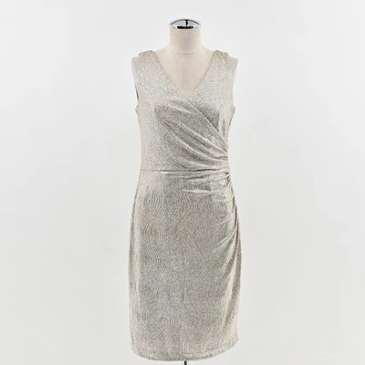 Ralph Lauren Metallic Faux Wrap Dress Size 10P Gold Sleeveless Sheath Cocktail - Image 1 of 4