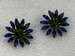 Vintage Ohrclips blau/grün Blumen Mid Century - Bild 1 von 4