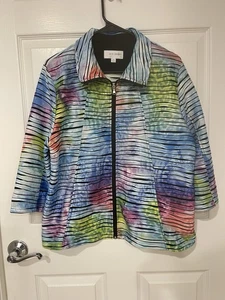 Erin London Jacket Abstract Zip 1X XL Rainbow Textured Artsy Stretch PX - Picture 1 of 10