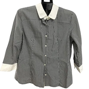 Blusa clásica con botones Talbots para mujer grande con cuello de guinga manga 3/4 - Imagen 1 de 9