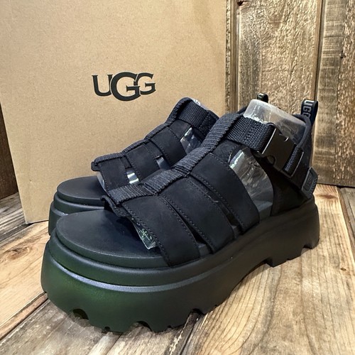 UGG CORA SANDALI PLATEAU CINTURINO ALLA CAVIGLIA DONNA U.S. 9 5 NERO NABUK