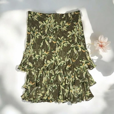 Falda midi floral verde seda con volantes en capas cottagecore hada romántica verano 16 Foto 1 de 4