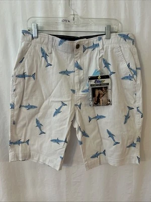 Shorts masculino PLUGG Flex tamanho 32 W branco azul tubarões frente plana stretch - Imagem 1 de 4