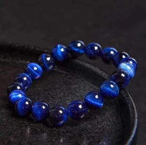 Blue Tiger Eye Beaded Stretch Bracelet Women Men Jewelry Gift Healing Balance - Picture 1 of 8