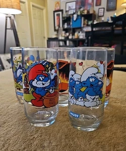 Schlumpf Trinkgläser Lot (5) 1982 1993 Papa Jokey Schlumpfine Vintage Peyo - Bild 1 von 12