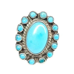 Vintage Zuni Turquoise Snake Eye and Cluster Sterling Silver Ring - Picture 1 of 5