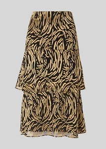 Whistles Reed Devore Gold Black Midi Skirt Tiered 14 Pattern Wedding Guest Party - Picture 1 of 2