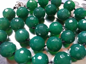 Translucent Green Onyx Agate Gemstone Necklace 15mm Faceted Beads Silver 18" - Picture 1 of 21