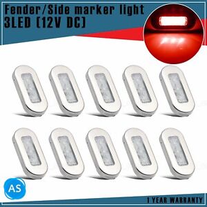 10 Pcs 3" Clear / Red LED Oblong Courtesy Light Marine 12V Stainless Steel Bezel
