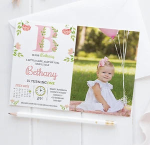 Personalised Floral 1st Birthday Invitations Photo First Birthday Invite x10 pck - Picture 1 of 5