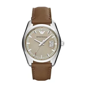 Orologio uomo Emporio Armani nuovo con etichetta cinturino pelle marrone quadrante panna AR6016 - Foto 1 di 4